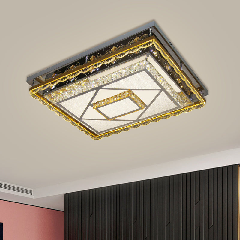 LED Ceiling Mounted Light Contemporary Rectangular Clear Cut Crystal Blocks Flushmount in Nickel Clearhalo 'Ceiling Lights' 'Close To Ceiling Lights' 'Close to ceiling' 'Flush mount' Lighting' 1427467