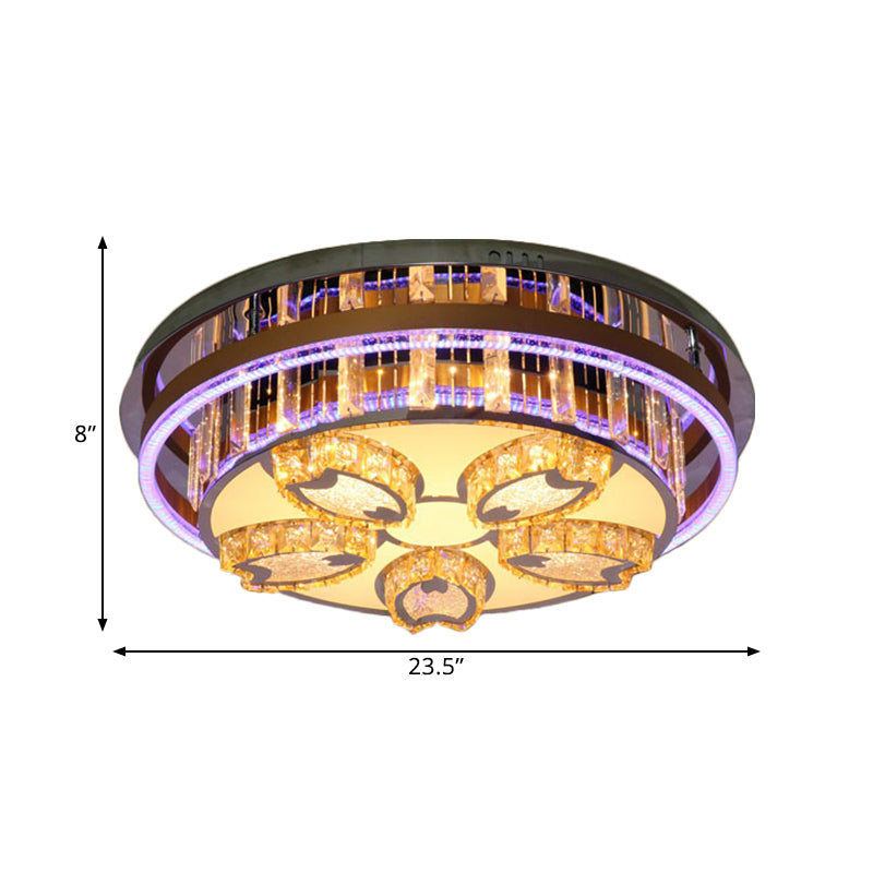 LED Circular Flush Mount Light Modern Stainless-Steel Finish Clear Crystal Blocks Ceiling Fixture Clearhalo 'Ceiling Lights' 'Close To Ceiling Lights' 'Close to ceiling' 'Flush mount' Lighting' 1427473
