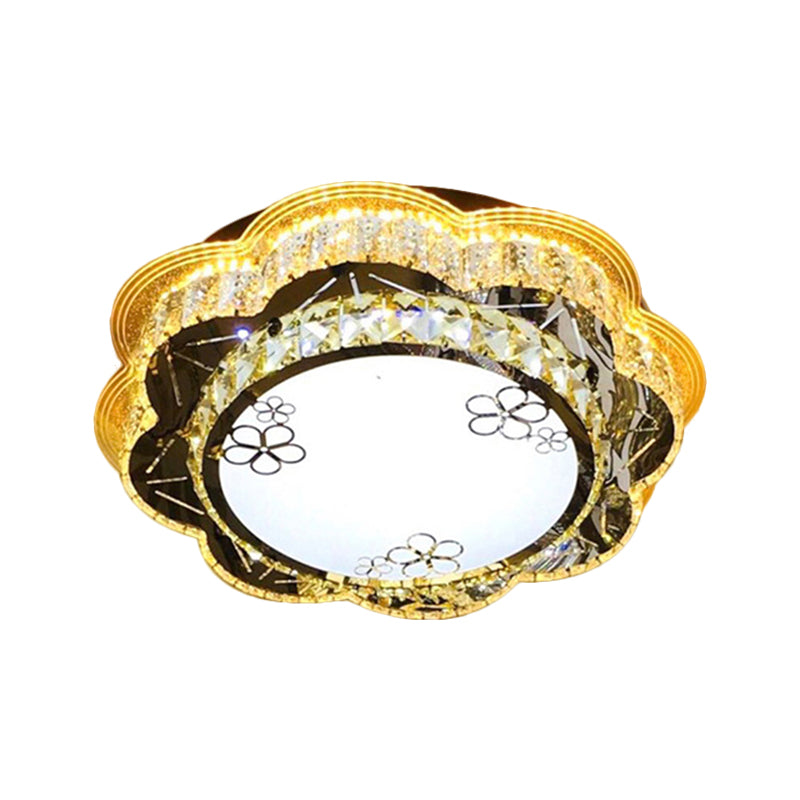 19.5"/23.5" Wide Modern Floral Flushmount Faceted Clear Glass LED Drawing Room Ceiling Flush in Chrome Clearhalo 'Ceiling Lights' 'Close To Ceiling Lights' 'Close to ceiling' 'Flush mount' Lighting' 1431432