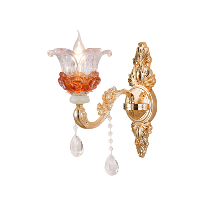 1/2-Light Blossom Wall Mount Lamp Modern Style Clear Crystal Wall Lighting in Gold for Staircase Clearhalo 'Modern wall lights' 'Modern' 'Wall Lamps & Sconces' 'Wall Lights' Lighting' 1431712