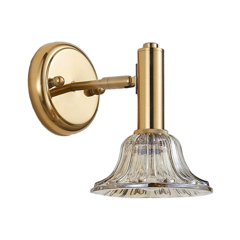 Flared Wall Mount Lighting Contemporary Clear Crystal Glass 1-Light Gold Wall Lamp for Bedside Clearhalo 'Modern wall lights' 'Modern' 'Wall Lamps & Sconces' 'Wall Lights' Lighting' 1431758