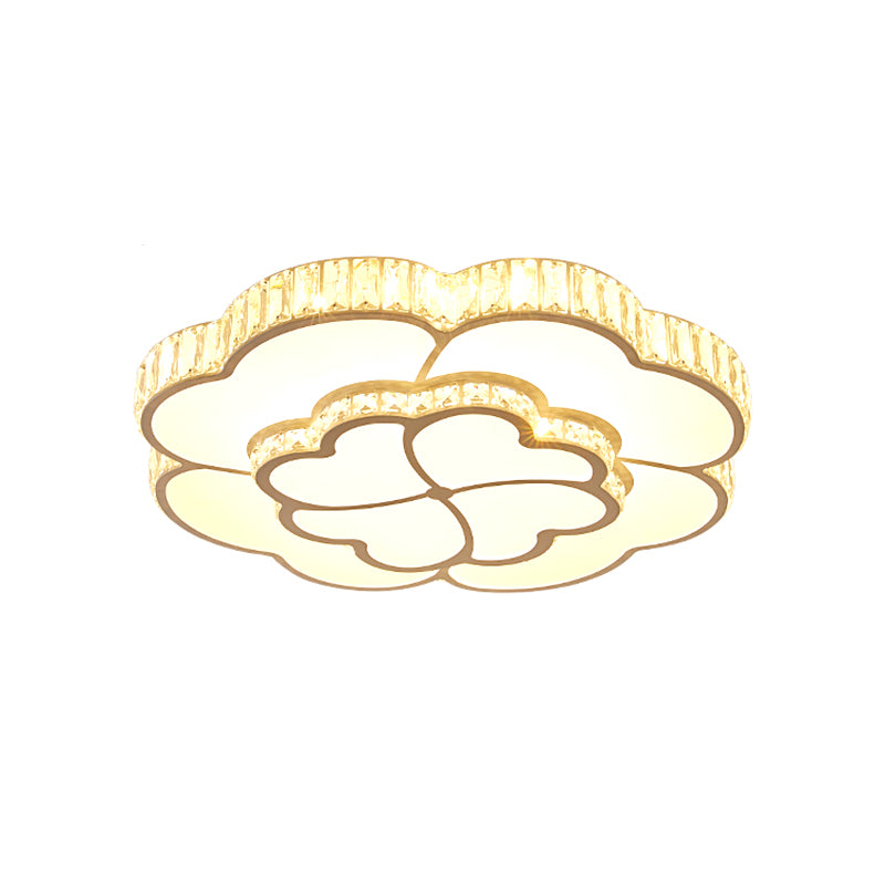 2-Layer Clover Crystal Flush Light Modern Style Bedroom LED Ceiling Lamp in White, 16"/19.5" Wide Clearhalo 'Ceiling Lights' 'Close To Ceiling Lights' 'Close to ceiling' 'Flush mount' Lighting' 1432354