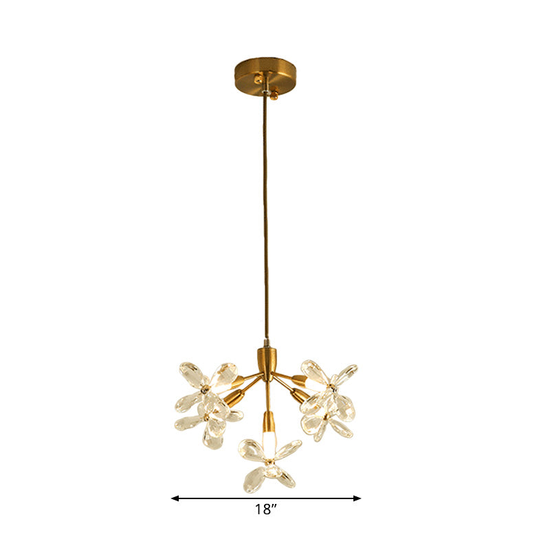 5 Heads Flower Pendant Chandelier Minimalist Gold Crystal Down Lighting for Dining Room Clearhalo 'Ceiling Lights' 'Chandeliers' 'Modern Chandeliers' 'Modern' Lighting' 1432620