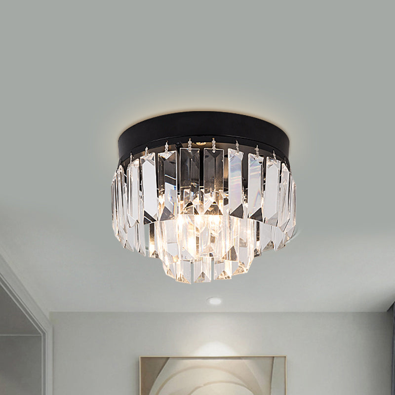 LED Lighting Fixture Modern 2-Tier Drum Shade Clear Bevel Cut Crystals Flush Mount Lamp in Gold/Black Clearhalo 'Ceiling Lights' 'Close To Ceiling Lights' 'Close to ceiling' 'Flush mount' Lighting' 1433014