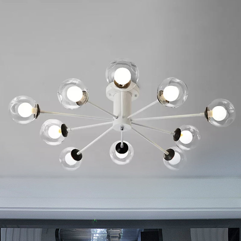 Iron Sputnik Ceiling Mounted Lamp Modern 8/10 Lights Black/White Semi Flush Pendant with Clear Glass Shade Clearhalo 'Ceiling Lights' 'Close To Ceiling Lights' 'Close to ceiling' 'Glass shade' 'Glass' 'Semi-flushmount' Lighting' 1433748
