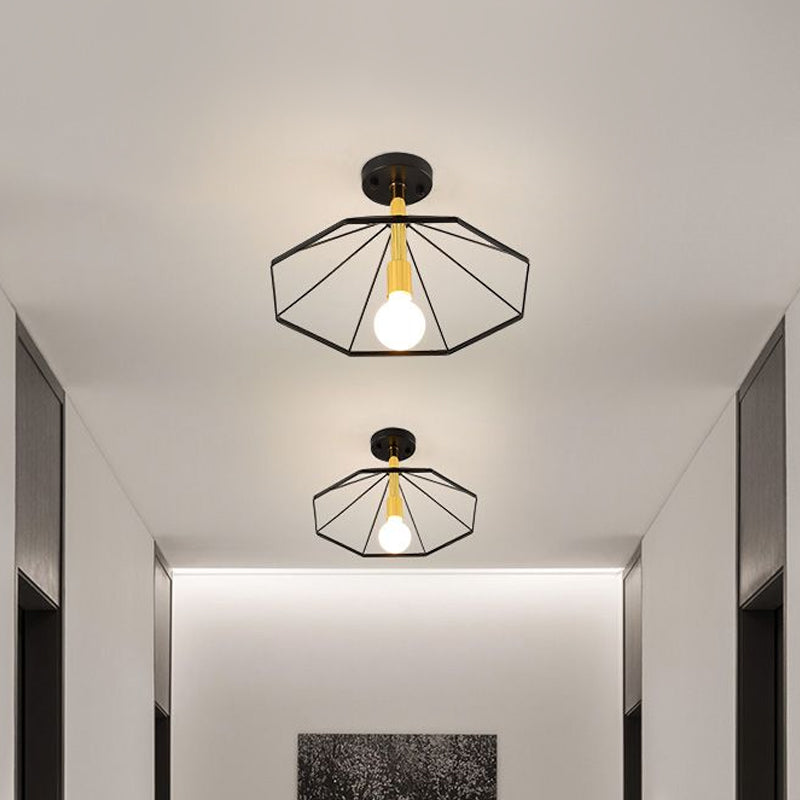 Black Tapered Semi Flush Ceiling Light Metal Minimalist 1 Light Ceiling Mounted Fixture for Lobby Clearhalo 'Ceiling Lights' 'Close To Ceiling Lights' 'Close to ceiling' 'Flush mount' Lighting' 1433990