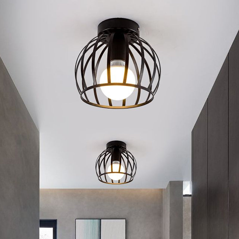 Black/Gold Metal Cage Ceiling Mounted Light Minimalism 1 Light Flushmount Lighting for Corridor Clearhalo 'Ceiling Lights' 'Close To Ceiling Lights' 'Close to ceiling' 'Flush mount' Lighting' 1433995