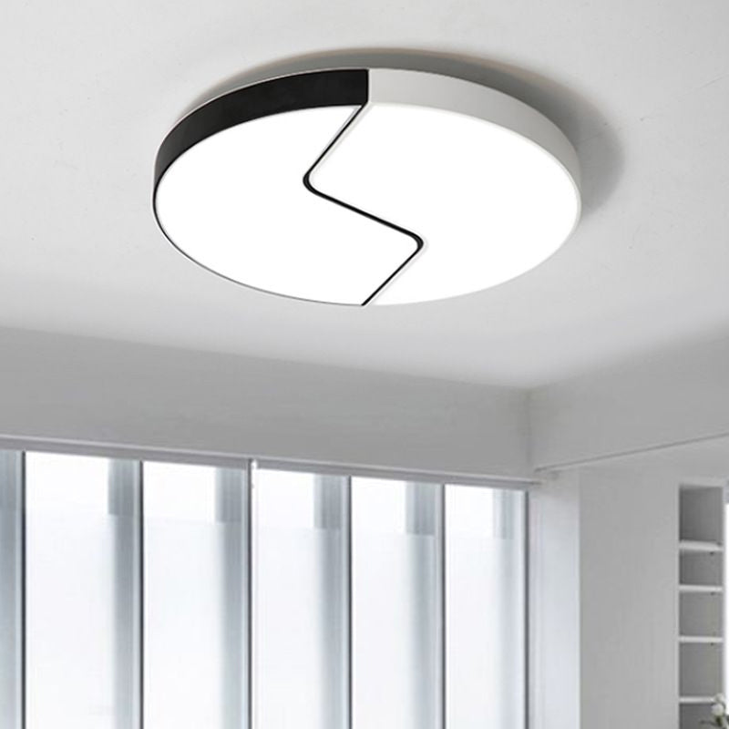 Black and White Round Flushmount Metal 2 Lights 19.5" W Led Modern Close to Ceiling Light in Warm/White Light Clearhalo 'Ceiling Lights' 'Close To Ceiling Lights' 'Close to ceiling' 'Flush mount' Lighting' 1434678
