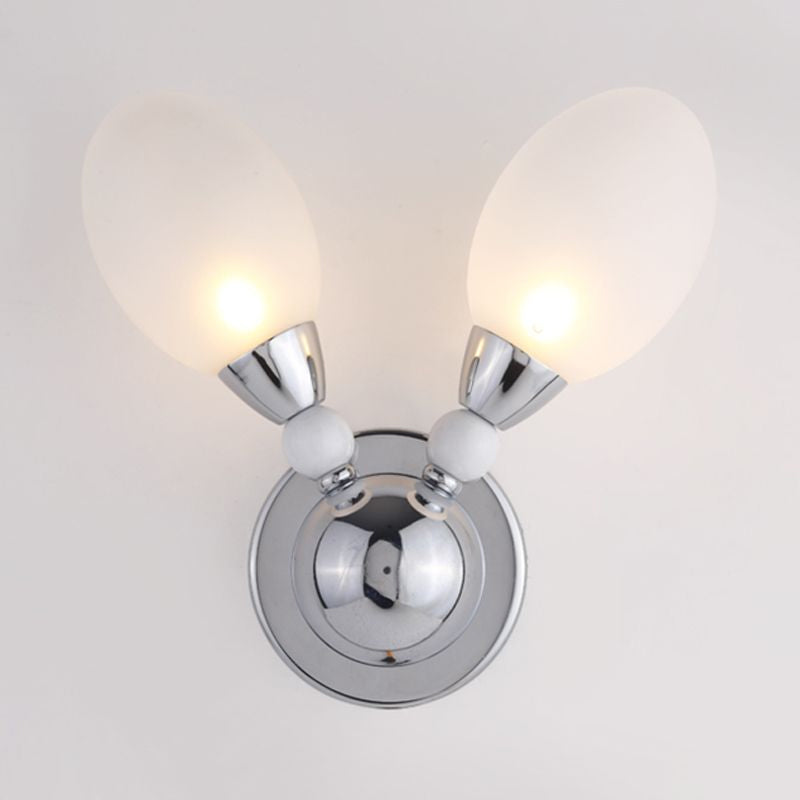 Chrome Egg Shape Wall Lighting Modernist 2/3 Lights White Glass Led Wall Mount Light Fixture Clearhalo 'Cast Iron' 'Glass' 'Industrial' 'Modern wall lights' 'Modern' 'Tiffany' 'Traditional wall lights' 'Wall Lamps & Sconces' 'Wall Lights' Lighting' 1435153