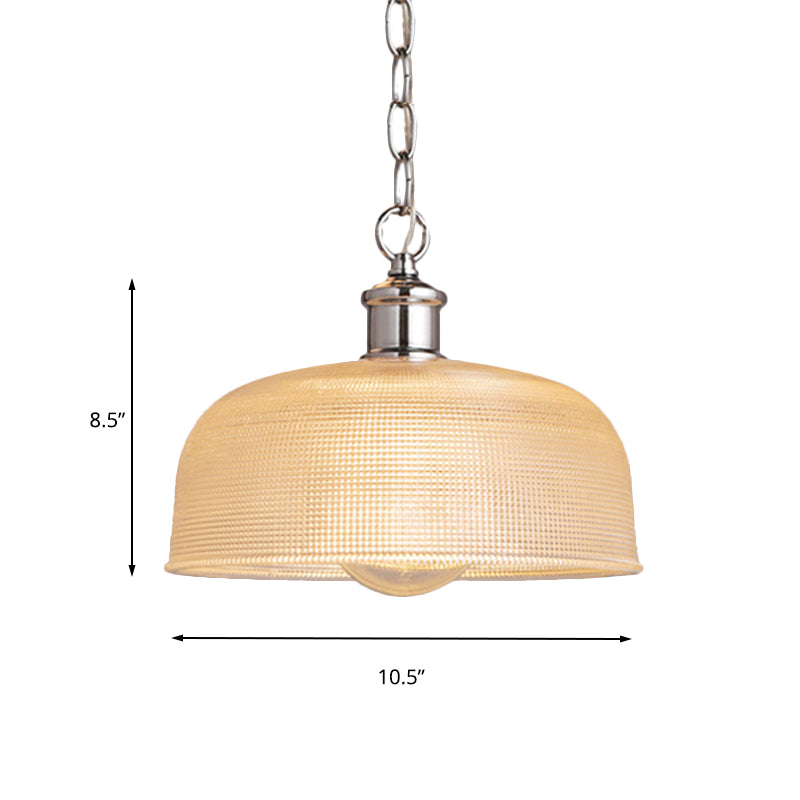 1 Light Dome Pendant Lighting Fixture Modern Chrome Clear Prismatic Glass Hanging Ceiling Light Clearhalo 'Ceiling Lights' 'Glass shade' 'Glass' 'Industrial Pendants' 'Industrial' 'Middle Century Pendants' 'Pendant Lights' 'Pendants' 'Tiffany' Lighting' 143887