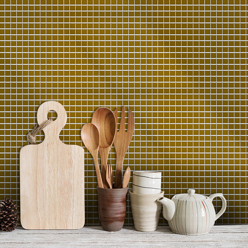 Solid Color Grid Tiles Wallpapers Self Sticking Modern Kitchen Wall Covering (25 Pieces) Brown Clearhalo 'Wall Decor' 'Wallpaper' 1440134