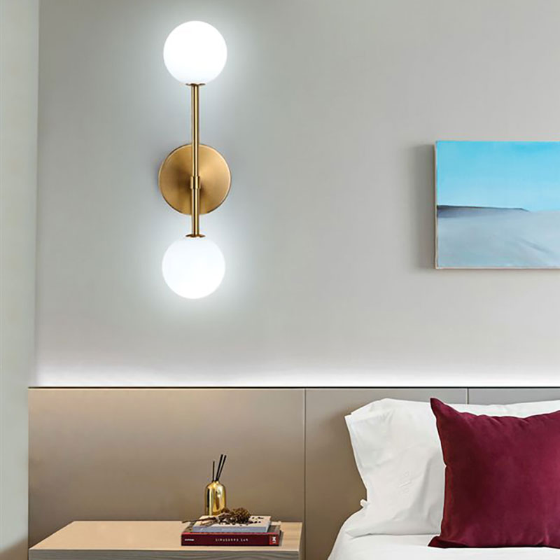 Black/Gold Ball Sconce Light Contemporary 2 Lights Opal Glass Led Flush Mount Wall Sconce Clearhalo 'Cast Iron' 'Glass' 'Industrial' 'Modern wall lights' 'Modern' 'Tiffany' 'Traditional wall lights' 'Wall Lamps & Sconces' 'Wall Lights' Lighting' 144646