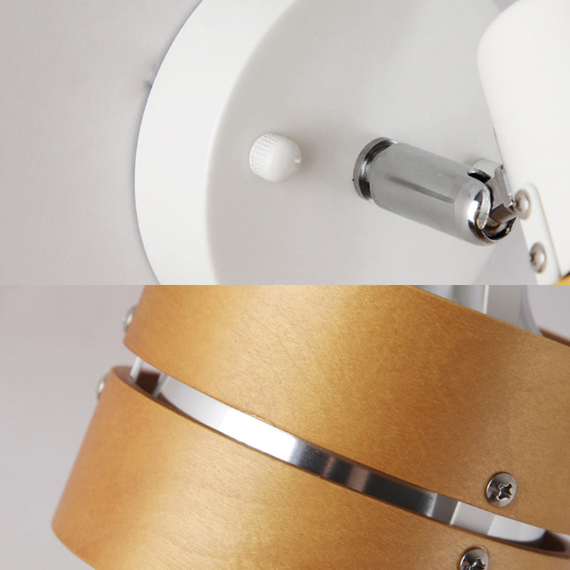 Study Room Drum Wall Light Angle Adjustable Wood Contemporary 1 Light Beige Wall Sconce Clearhalo 'Modern wall lights' 'Modern' 'Wall Lamps & Sconces' 'Wall Lights' Lighting' 144926