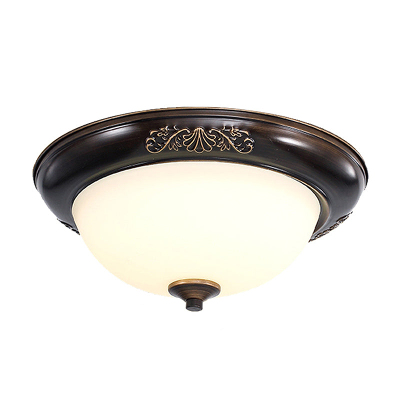 LED Dome Shape Flush Mount Light Countryside Black Opal Glass Ceiling Fixture, 12"/16"/20" Wide Clearhalo 'Ceiling Lights' 'Close To Ceiling Lights' 'Close to ceiling' 'Flush mount' Lighting' 1450810