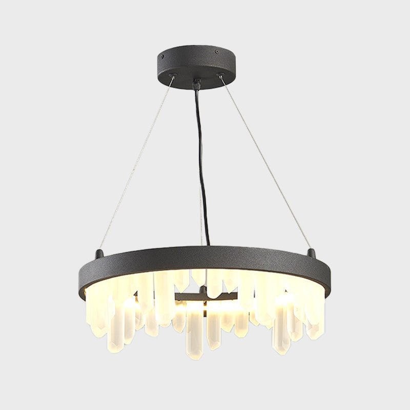Hoop Living Room Pendant Light Minimalistic Crystal 6 Lights Black Chandelier Lamp Clearhalo 'Ceiling Lights' 'Chandeliers' 'Modern Chandeliers' 'Modern' Lighting' 1450933