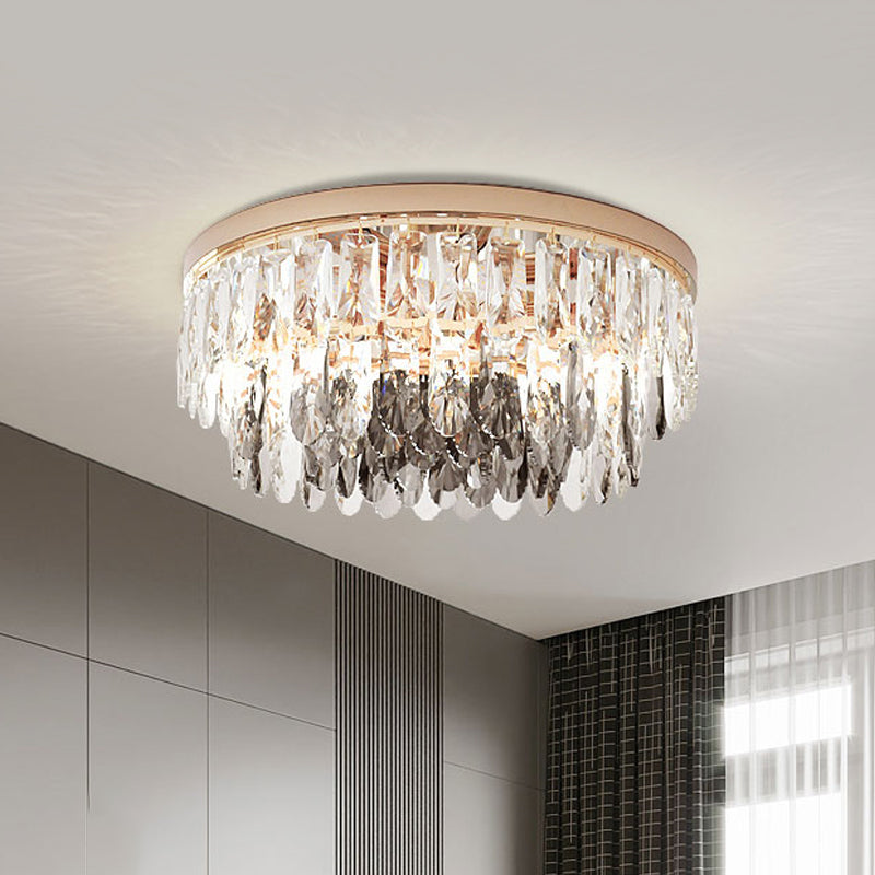 Clear Crystal Drum Flush Light Contemporary 3/4-Light Hotel Flush Mount Ceiling Fixture, 11"/16" Width Clearhalo 'Ceiling Lights' 'Close To Ceiling Lights' 'Close to ceiling' 'Flush mount' Lighting' 1451025