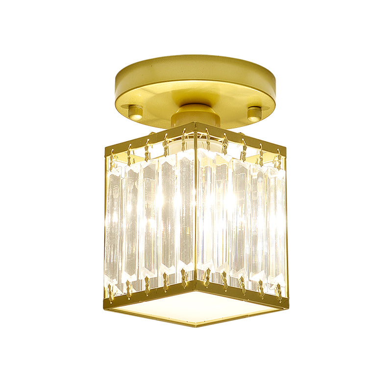 Round/Square Small Foyer Flush Mount Simple Crystal 1 Bulb Black/Gold Semi Flush Mount Ceiling Light Clearhalo 'Ceiling Lights' 'Close To Ceiling Lights' 'Close to ceiling' 'Semi-flushmount' Lighting' 1451506