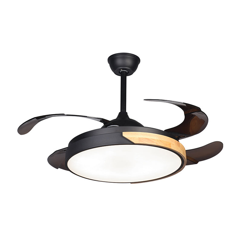 42" W Black Drum Hanging Fan Lamp Minimalism LED Acrylic Semi Flush Ceiling Light with 4 Blades Clearhalo 'Ceiling Fans with Lights' 'Ceiling Fans' 'Modern Ceiling Fans' 'Modern' Lighting' 1451701