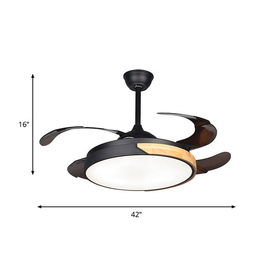 42" W Black Drum Hanging Fan Lamp Minimalism LED Acrylic Semi Flush Ceiling Light with 4 Blades Clearhalo 'Ceiling Fans with Lights' 'Ceiling Fans' 'Modern Ceiling Fans' 'Modern' Lighting' 1451702