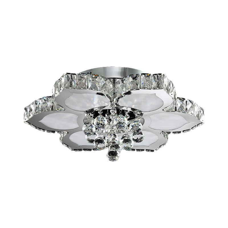 Beveled Glass Lotus LED Flush Light Contemporary Ceiling Flush Mount in Chrome for Bedroom, 17"/22" Wide Clearhalo 'Ceiling Lights' 'Close To Ceiling Lights' 'Close to ceiling' 'Flush mount' Lighting' 1452435