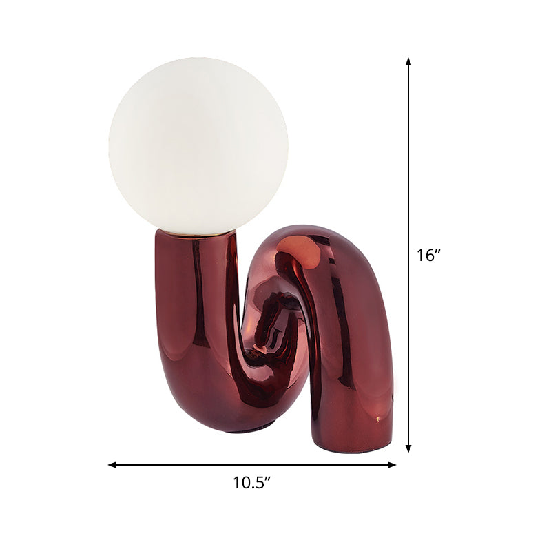 Orb Milky Glass Table Lighting Simple Novelty 1 Head Red Night Stand Light with Twisted Base Clearhalo 'Lamps' 'Table Lamps' Lighting' 1454282