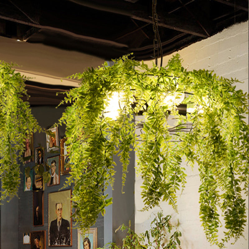 Metal Black Chandelier Lighting Wire Guard 3/5 Heads Industrial Plant Hanging Pendant Light for Restaurant Clearhalo 'Cast Iron' 'Ceiling Lights' 'Chandeliers' 'Industrial Chandeliers' 'Industrial' 'Metal' 'Middle Century Chandeliers' 'Rustic Chandeliers' 'Tiffany' Lighting' 1454759