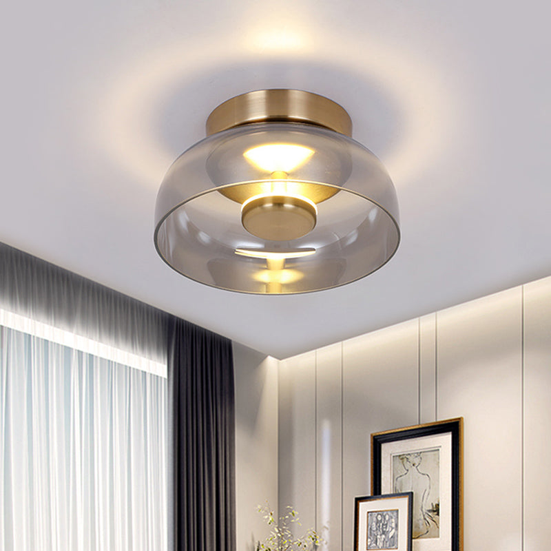 Clear/Cognac Glass Mini Bowled Flushmount Simplicity 1 Light Ceiling Mount Light Fixture in Brass Clearhalo 'Ceiling Lights' 'Close To Ceiling Lights' 'Close to ceiling' 'Flush mount' Lighting' 1454821