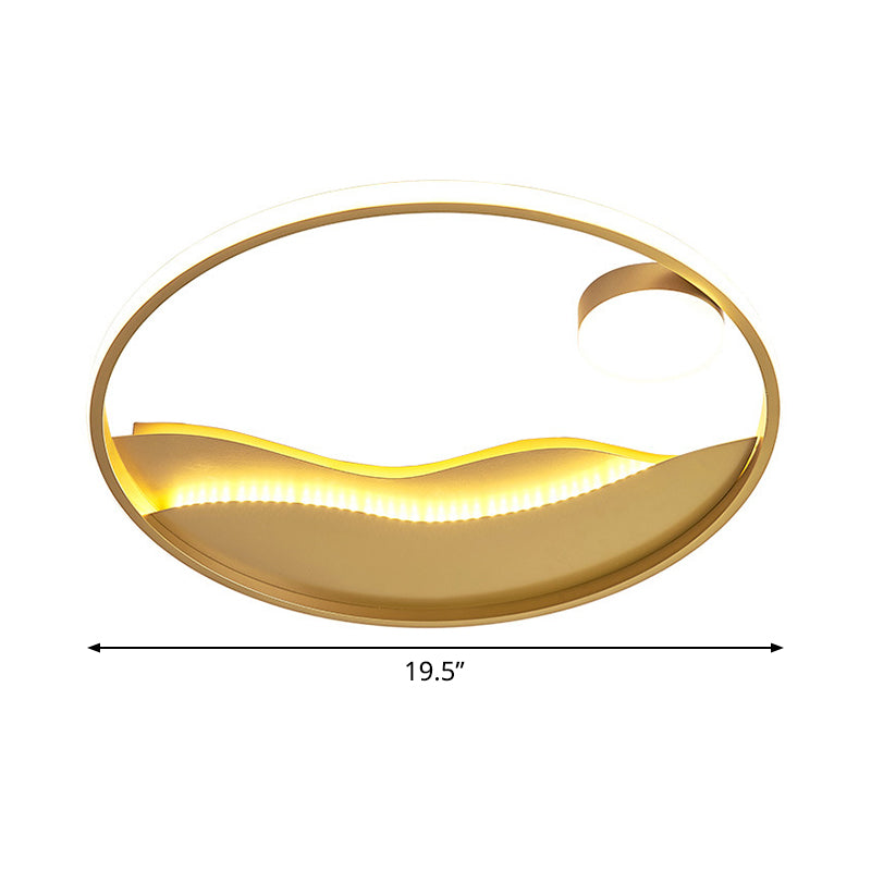 16"/19.5" W Modern Style LED Flush Light Aluminum Golden Sea Sunset Close to Ceiling Fixture with Glow Hoop in Warm/White Light Clearhalo 'Ceiling Lights' 'Close To Ceiling Lights' 'Close to ceiling' 'Flush mount' Lighting' 1455396