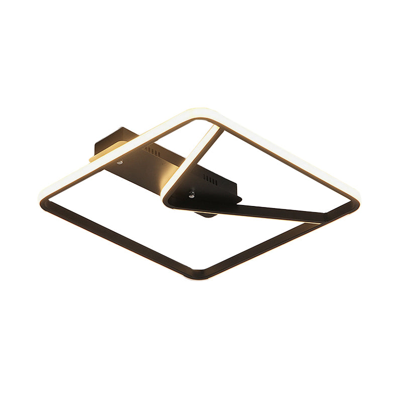 18"/23.5" W LED Bedroom Ceiling Lighting Simplicity Black Flush Mount with Square Aluminum Frame in Warm/White Light Clearhalo 'Ceiling Lights' 'Close To Ceiling Lights' 'Close to ceiling' 'Flush mount' Lighting' 1455467