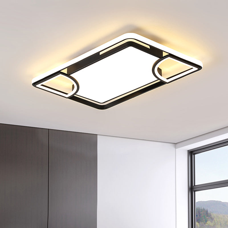Black Thin Rectangle Ceiling Flush Modern Acrylic LED Flushmount Lighting in Warm/White Light with Sector Cutouts Design Clearhalo 'Ceiling Lights' 'Close To Ceiling Lights' 'Close to ceiling' 'Flush mount' Lighting' 1455489