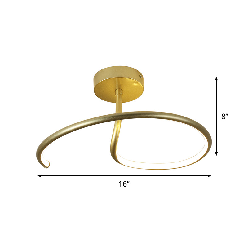 Curl Semi Mount Lighting Simplicity Acrylic Gold Finish 16"/19.5" Wide LED Ceiling Flush Light Clearhalo 'Ceiling Lights' 'Close To Ceiling Lights' 'Close to ceiling' 'Semi-flushmount' Lighting' 1455526