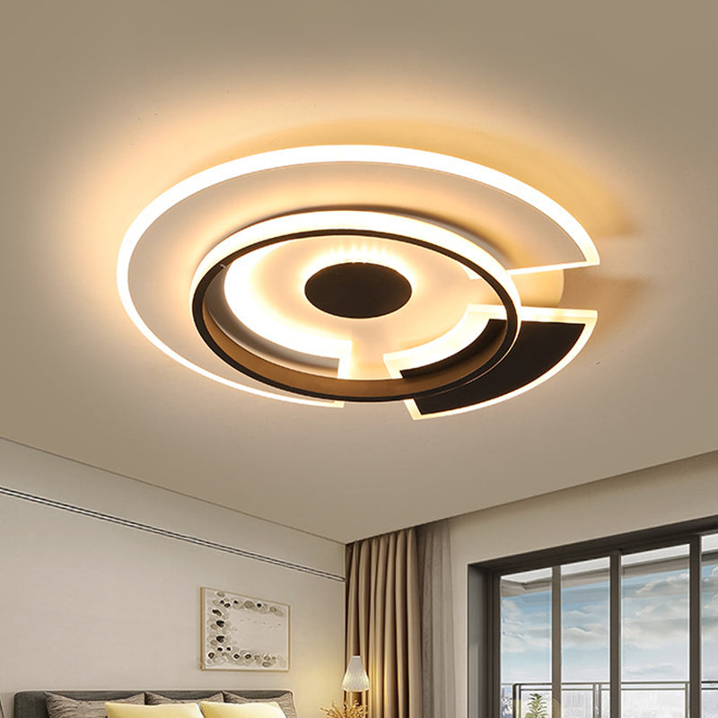 Spliced Disc Thin Ceiling Light Modern Acrylic Black and White 18"/21.5" Wide LED Flush Mount Light Fixture in Warm/White Light Clearhalo 'Ceiling Lights' 'Close To Ceiling Lights' 'Close to ceiling' 'Flush mount' Lighting' 1457312