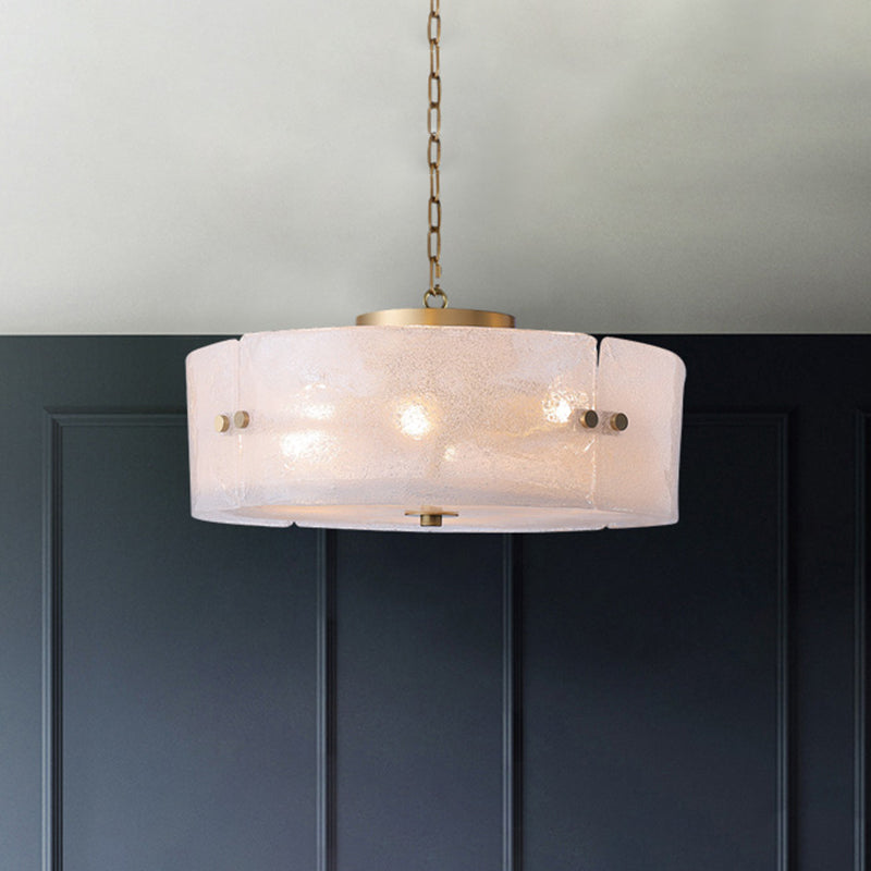 Circular Living Room Chandelier Traditional Frosted White Glass 4 Lights Brass Pendant Light Clearhalo 'Ceiling Lights' 'Chandeliers' 'Glass shade' 'Glass' Lighting' 1457976