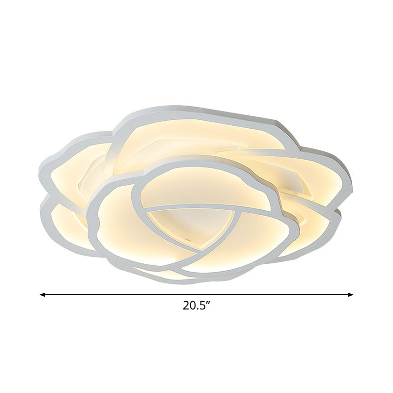 Modern Romantic LED Flush Mount Acrylic White Lifelike Rose Surface Ceiling Light, 16.5/20.5 Inches Wide Clearhalo 'Ceiling Lights' 'Close To Ceiling Lights' 'Close to ceiling' 'Flush mount' Lighting' 1458679