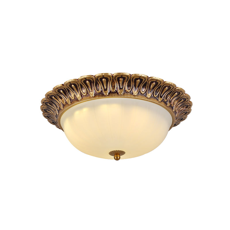 Minimalist Bowl Shaped Flushmount 2/3 Lights White Cloud Glass Ceiling Lighting Fixture with Brass Scalloped Trim Clearhalo 'Ceiling Lights' 'Close To Ceiling Lights' 'Close to ceiling' 'Flush mount' Lighting' 1458930