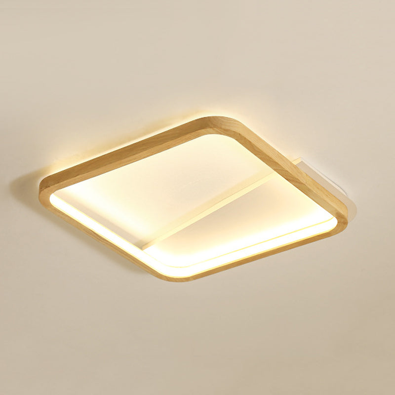13"/17" Wide Bedroom LED Ceiling Fixture Simple Beige Flush Mount Light with Fillet Square Wood Frame Clearhalo 'Ceiling Lights' 'Close To Ceiling Lights' 'Close to ceiling' 'Flush mount' Lighting' 1459424
