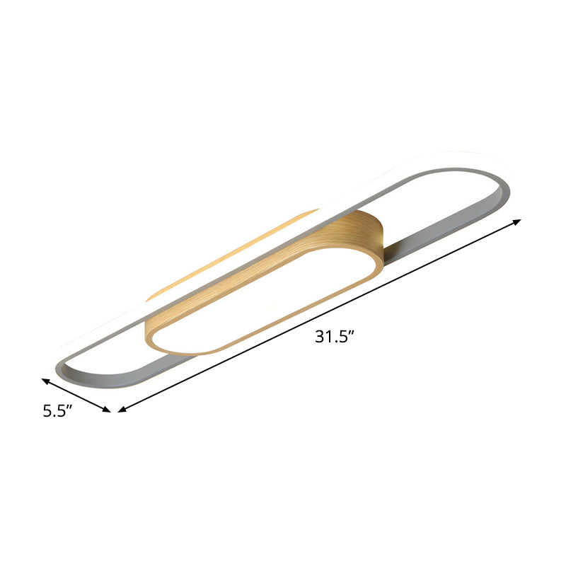 16"/23.5"/31.5" L LED Doorway Flush Mount Modern White Flushmount Ceiling Lamp with Dual Ellipse Wood Frame, Warm/White Light Clearhalo 'Ceiling Lights' 'Close To Ceiling Lights' 'Close to ceiling' 'Flush mount' Lighting' 1459660