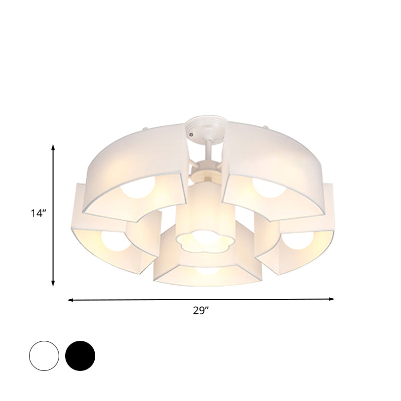 Black/White Curved Block Flushmount Contemporary 6 Heads Fabric Semi Mount Lighting for Living Room Clearhalo 'Ceiling Lights' 'Close To Ceiling Lights' 'Close to ceiling' 'Semi-flushmount' Lighting' 1459996