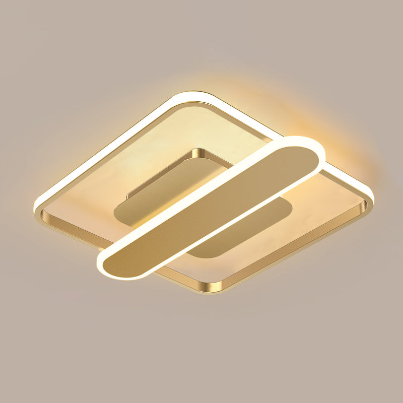 Aluminum Thin Square Frame Ceiling Lamp Contemporary Black/Gold/White LED Flush-Mount Light Fixture with Crossbar, 16.5/20.5 Inches Wide Clearhalo 'Ceiling Lights' 'Close To Ceiling Lights' 'Close to ceiling' 'Flush mount' Lighting' 1460640