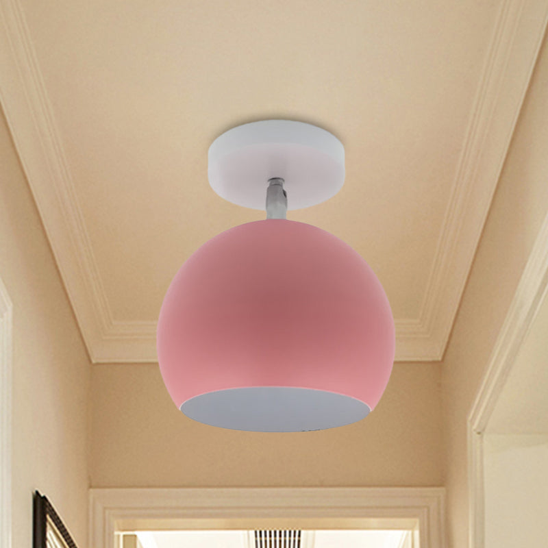 Small Half Sphere Adjustable Flush Mount Macaron Aluminum 1 Bulb Yellow/Pink/Grey Semi Flush Mount Lighting Fixture Clearhalo 'Ceiling Lights' 'Close To Ceiling Lights' 'Close to ceiling' 'Semi-flushmount' Lighting' 1460757