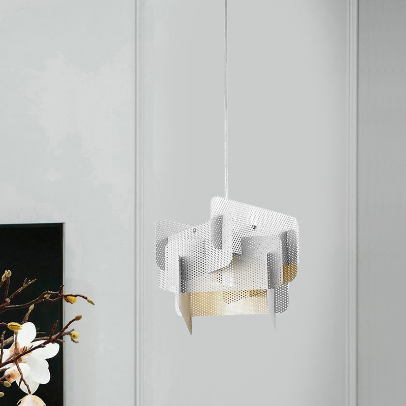 Steel Spliced Mesh Screen Drop Pendant Modern Vogue 1 Head Pink/Grey Hanging Ceiling Light for Dining Room Clearhalo 'Ceiling Lights' 'Modern Pendants' 'Modern' 'Pendant Lights' 'Pendants' Lighting' 1460784