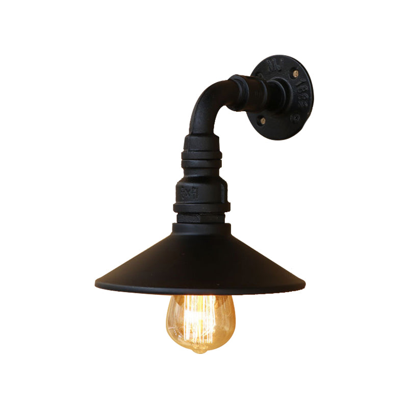 Metal Antique Brass/Black Wall Sconce Light Conic Shade 1 Light Steampunk Wall Lighting with Curved Pipe Clearhalo 'Art deco wall lights' 'Cast Iron' 'Glass' 'Industrial wall lights' 'Industrial' 'Middle century wall lights' 'Modern' 'Rustic wall lights' 'Tiffany' 'Traditional wall lights' 'Wall Lamps & Sconces' 'Wall Lights' Lighting' 146227