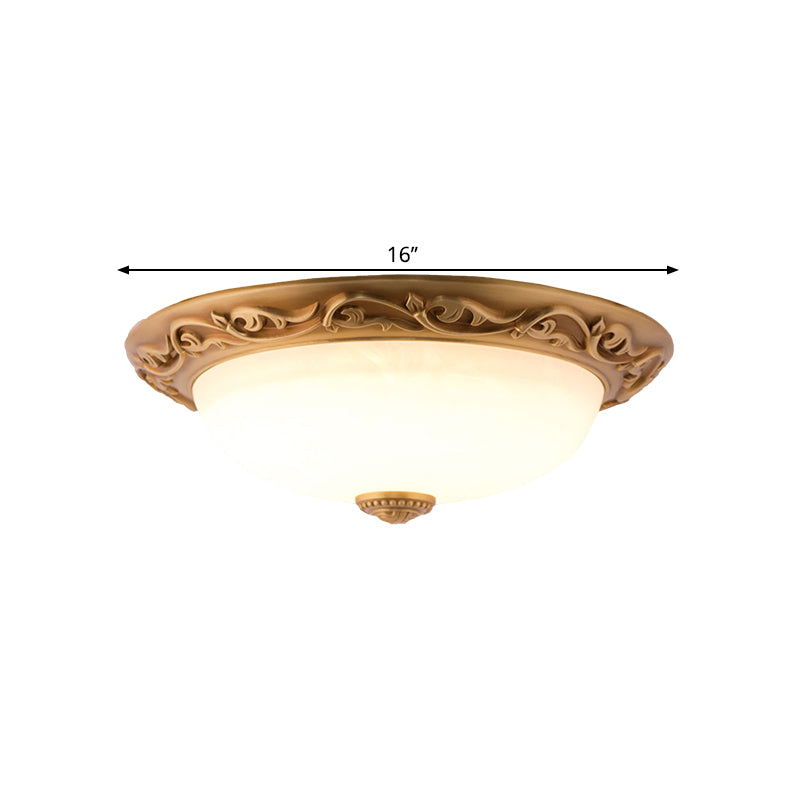 Retro Style Dome-Shaped Flush Mount Milky Glass LED Ceiling Fixture in White for Drawing Room, 12"/16"/19.5" W Clearhalo 'Ceiling Lights' 'Close To Ceiling Lights' 'Close to ceiling' 'Flush mount' Lighting' 1468020
