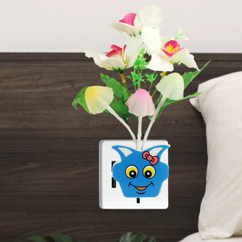 Plastic Blooming Flower Wall Nightlight Contemporary Yellow/Pink/Peach LED Night Lighting with Plug Blue-White Clearhalo 'Night Lights' 'Wall Lights' Lighting' 1468146