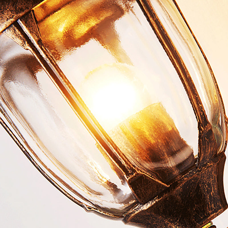 Kerosene Outdoor Wall Light Fixture Industrial Clear Glass 1 Light Rust Sconce Lamp Clearhalo 'Cast Iron' 'Glass' 'Industrial wall lights' 'Industrial' 'Middle century wall lights' 'Modern' 'Tiffany' 'Traditional wall lights' 'Wall Lamps & Sconces' 'Wall Lights' Lighting' 146831