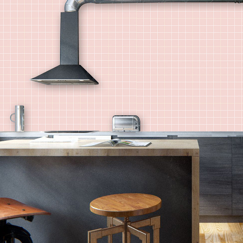 Minimalist Grid Wallpaper Panels for Kitchen 2.2-sq ft Wall Covering in Pastel Color, Easy Peel off Pink Clearhalo 'Wall Decor' 'Wallpaper' 1468357