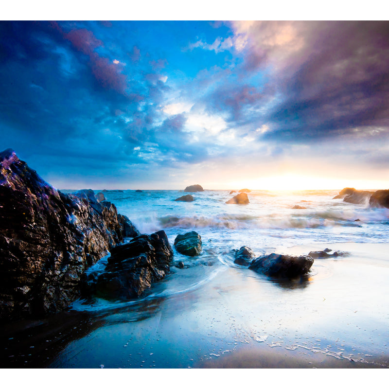 Sky Blue Tropical Mural Wallpaper Large Rock Beach Wall Covering for Living Room Clearhalo 'Wall Decor' 'Wall Mural' 1468635