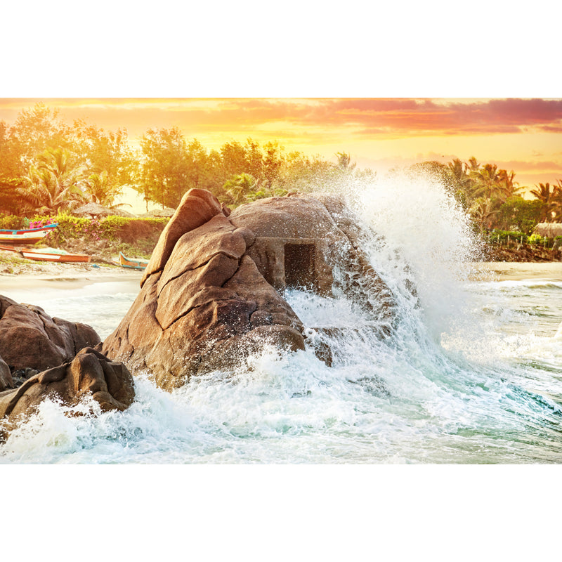 Gold Splashes on Stone Mural Decal Sunset Tropical Waterproof Wall Decor for Hallway Clearhalo 'Wall Decor' 'Wall Mural' 1468915