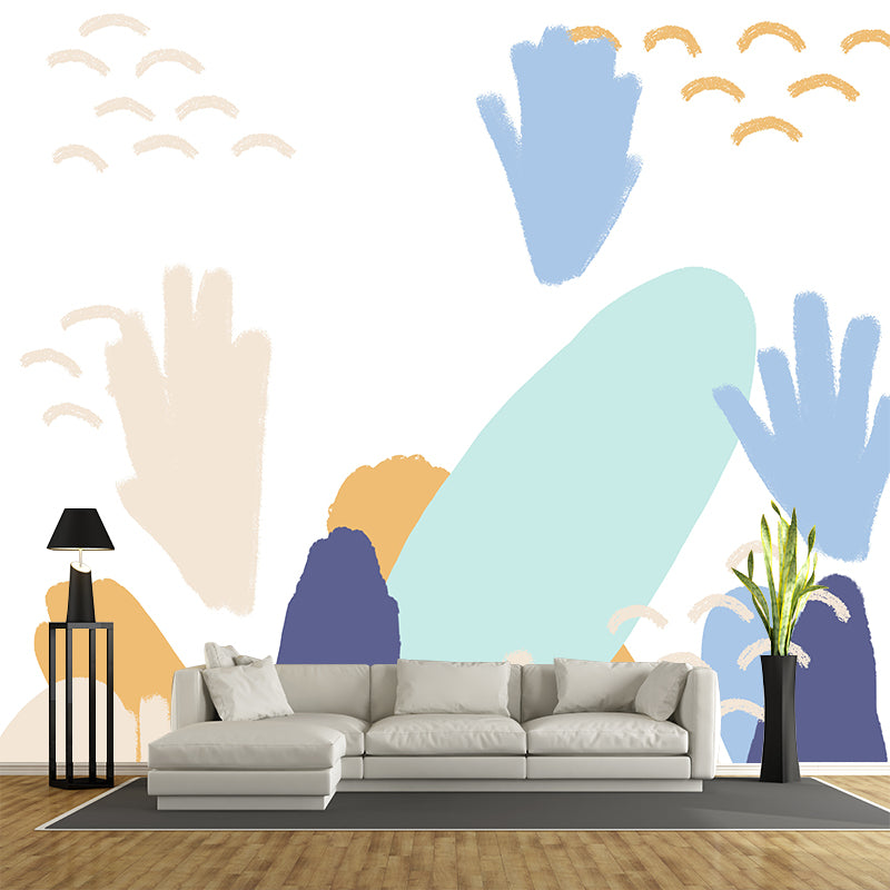 Mountain Landscape Wallpaper Mural Blue Childrens Art Wall Covering for Kids Bedroom Clearhalo 'Wall Decor' 'Wall Mural' 1469264