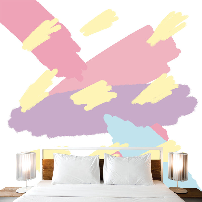 Pink Brush Stroke Scribble Mural Water-Proof Kids Style Bedroom Wall Art, Custom Made Clearhalo 'Wall Decor' 'Wall Mural' 1469269